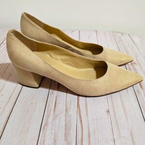 Unisa Light Beige Suede Pointed Block Heel Pumps